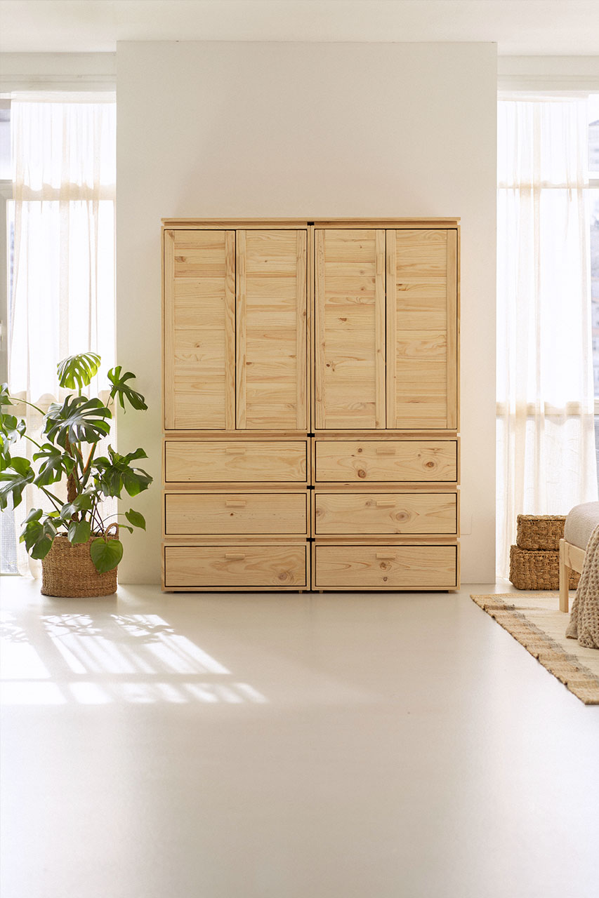 Imagen de ambiente 1 para:Armario alto ropero de madera natural con cajones